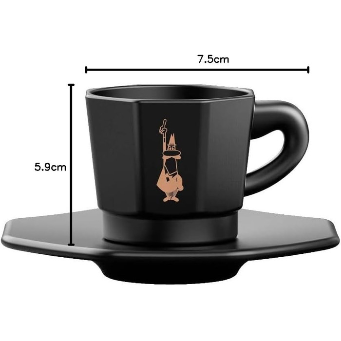 Набір еспресо-чашок Bialetti Octagonal (4 шт), матовий чорний та рожеве золото, 75 мл, RTATZ403
