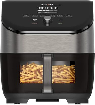 Електрична аерофритюрниця Instant Vortex Plus 5.7 л з оглядовим вікном, нержавіюча сталь, 6-в-1 – фритюр, випікання, запікання, гриль, дегідрація, підігрів, 1700 Вт, цифрове керування, велика місткість