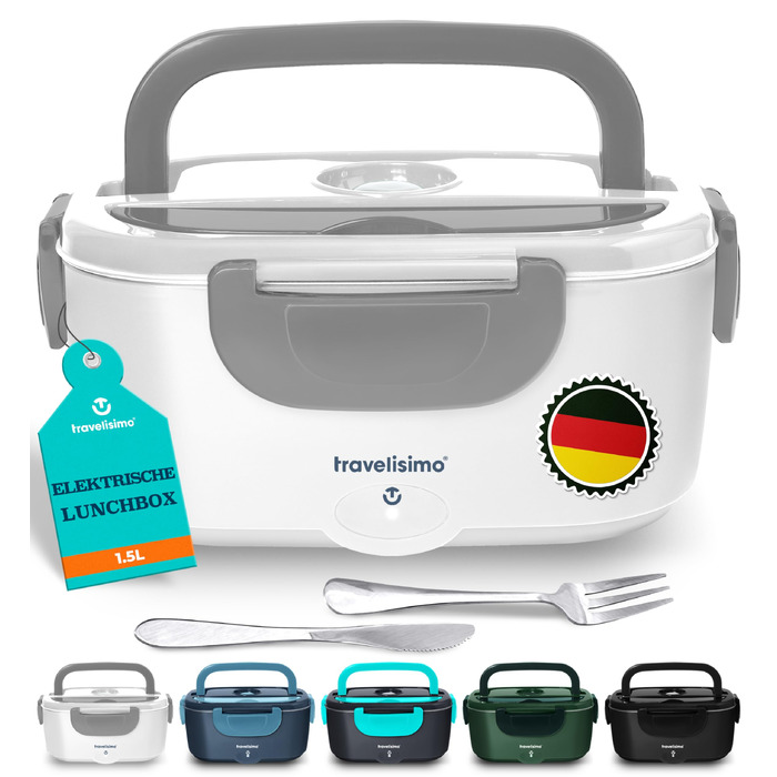 Електричний ланч-бокс TRAVELISIMO 100W 1.5л, підігрівач їжі 3-в-1 (12V/24V/220V) для авто, вантажівки та офісу, сірий