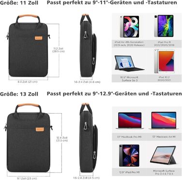 Водонепроникна сумка для ноутбука 12-13'' NIDOO, темно-сіра, для MacBook, iPad Pro, Surface, Galaxy Book, XPS, MatePad