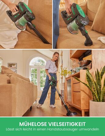 Пилосос Vactidy Blitz V8 бездротовий, 25КПа, знімний акумулятор, до 35 хв роботи, для прибирання шерсті тварин та твердих підлог, зелений