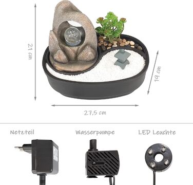 Декоративний настільний фонтан LEMODO з LED-підсвіткою, скляною кулею та ефектом водоспаду для дому та Zen-саду (дизайн Felsenbogen)