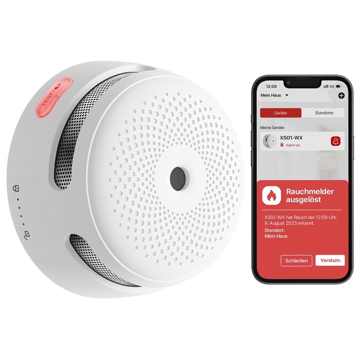 Датчик диму X-Sense WLAN з підключенням до Wi-Fi, EN14604, з змінною батареєю, сповіщення через додаток, білий, 1 шт.