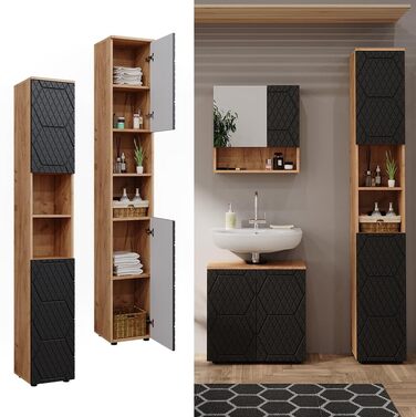 Шафа для ванної Vicco Irma, золота дубова/антрацит, 30x192 см, антрацит смугастий