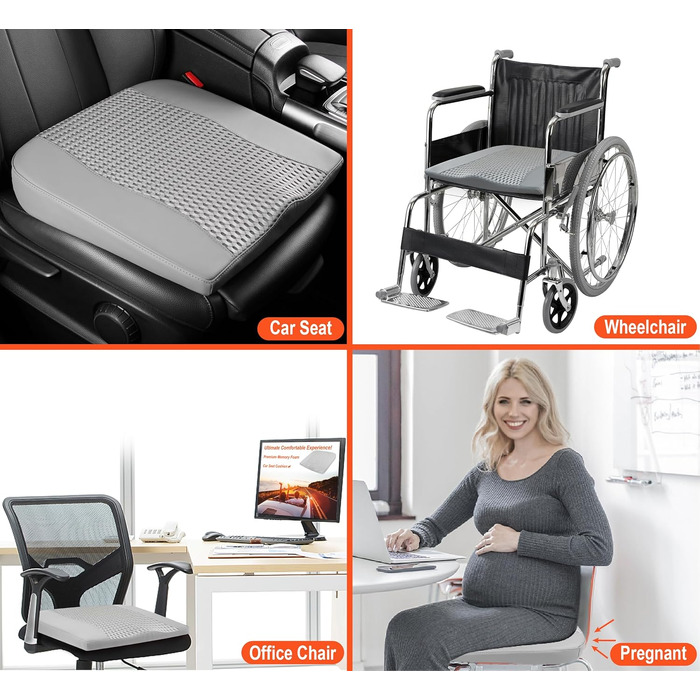 Автомобільна подушка Lofty Aim з піни Memory Foam для водія: підтримка спини, зняття болю при ішіасі, для автокрісла, офісного крісла, візка (сіра, PU-шкіра, 4D Mesh)