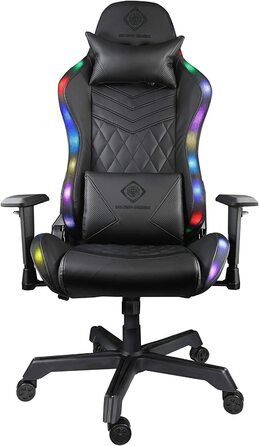Ігрове крісло Deltaco Gaming DC410 з LED-підсвіткою, екошкіра, RGB освітлення, ергономічне, з подушками для попереку та шиї, чорне