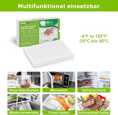 Пакети вакуумні Bonsenkitchen Profi VB3205 (20x30 см, 40 шт) для харчових продуктів, Sous Vide, вакуумних апаратів, без BPA