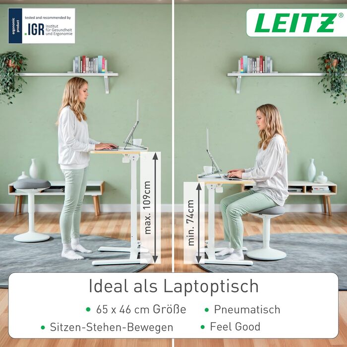Ергономічний регульований стіл Leitz Ergo Compact 80x60 см для офісу та дому, білий - електричний стіл для сидіння/стояння з навантаженням до 80 кг, функцією нагадування про зміну положення