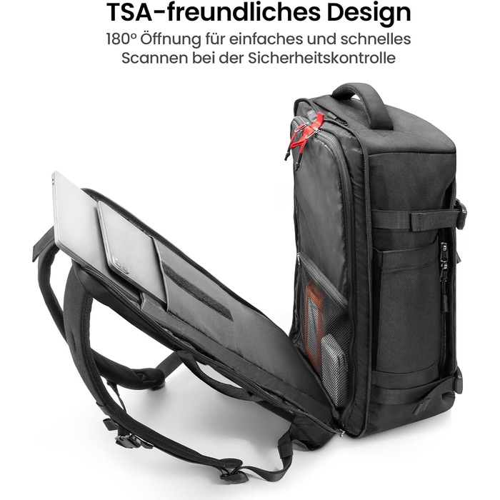 Дорожній рюкзак tomtoc 40L Reiserucksack для ручної поклажі, TSA-сумісний, чорний