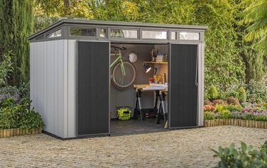 Садовий будинок Keter Artisan Gerätehaus 214x218x226 см, 8.3 м³ – вуличний, з підлогою, двостулковими дверями та вікнами, сірий