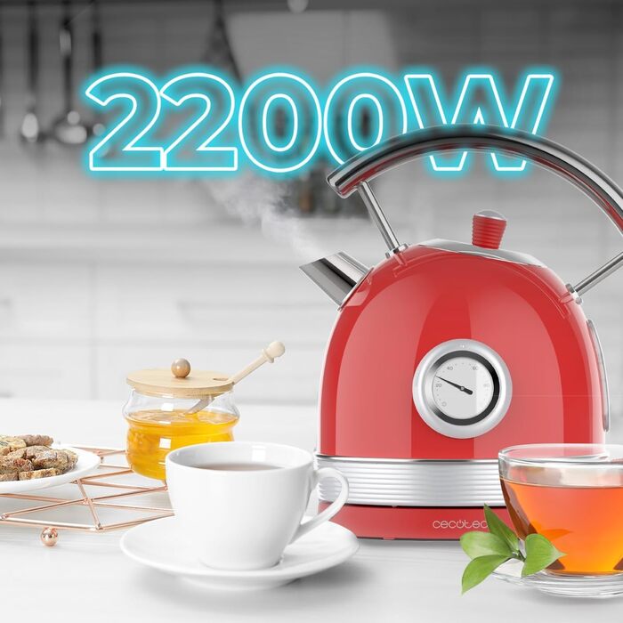 Електричний чайник Cecotec Thermosense 420 Vintage Light Red - 1.8 л, 2200 Вт, з термоіндикатором, червоний