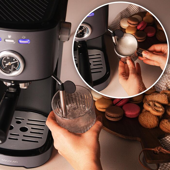 Еспресо-машина Cecotec Espressomaschine Compact Power Espresso 20 Retro Green – 1100 Вт, 20 бар, Thermoblock, парогенератор, сталь, манометр