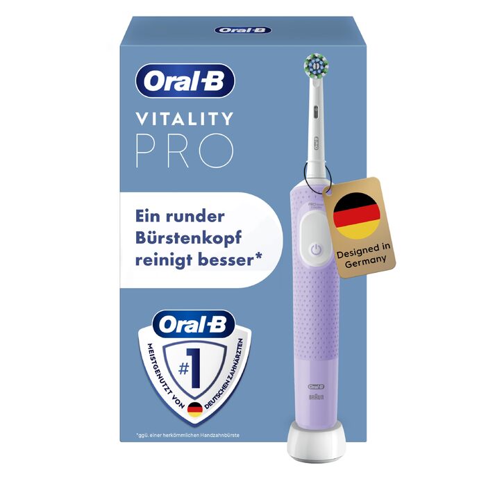 Електрична зубна щітка Oral-B Vitality Pro з 3 режимами чищення та насадкою Protect X Clean, лілакова