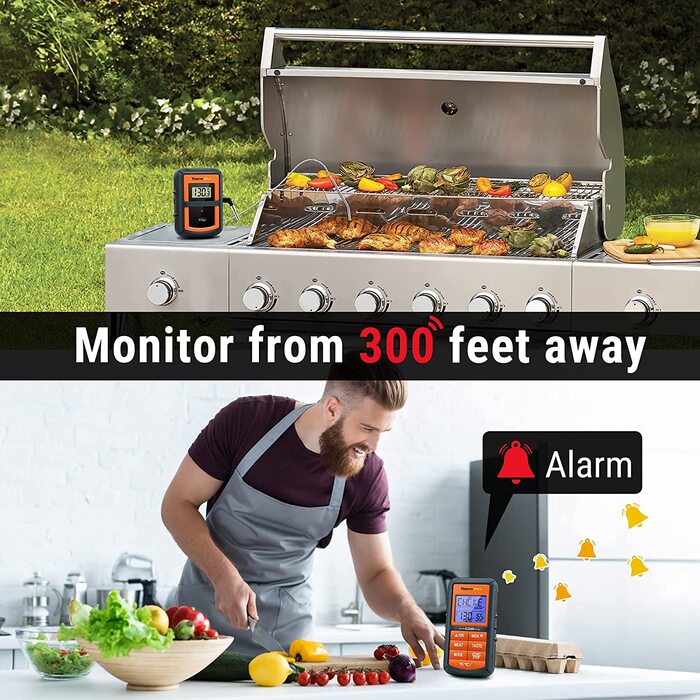 Термометр для барбекю ThermoPro TP07 з таймером, бездротовий, для грилю, духовки та коптильні, радіус дії 90 м