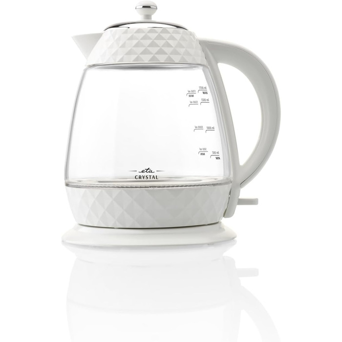 Електрочайник ETA Design Crystal 2200 Вт, 1,7 л, фільтр від накипу, індикатор рівня води, LED-підсвітка, знімна кришка, білий