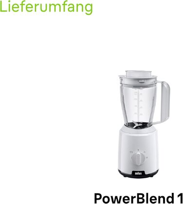 Блендер стаціонарний Braun PowerBlend 1 JB1050WH 600 Вт, 1.5 л, білий - для смузі, подрібнення льоду та приготування пюре