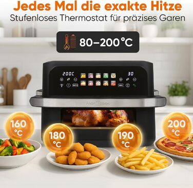 Аерофритюрниця ProfiCook PC FR 1313 H XXL з двома камерами, 10 л, 2400 Вт, сенсорний дисплей, 10 програм, чорна