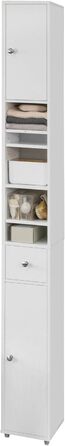 SoBuy BZR34-W Високий шафа для ванної з 5 полицями, 1 шухлядою та дверцятами, білий, 20x180x20 см