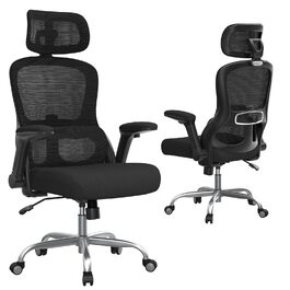 Офісне крісло TRALT Ergonomiczne: регульована підголовник, поперекова підтримка, для великих людей, сітка, 150 кг, чорний