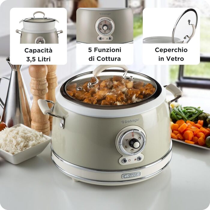 Мультиварка Ariete Vintage 2904 блакитна 3.5 л для рису, приготування на пару, повільного приготування з керамічним антипригарним покриттям 650 Вт