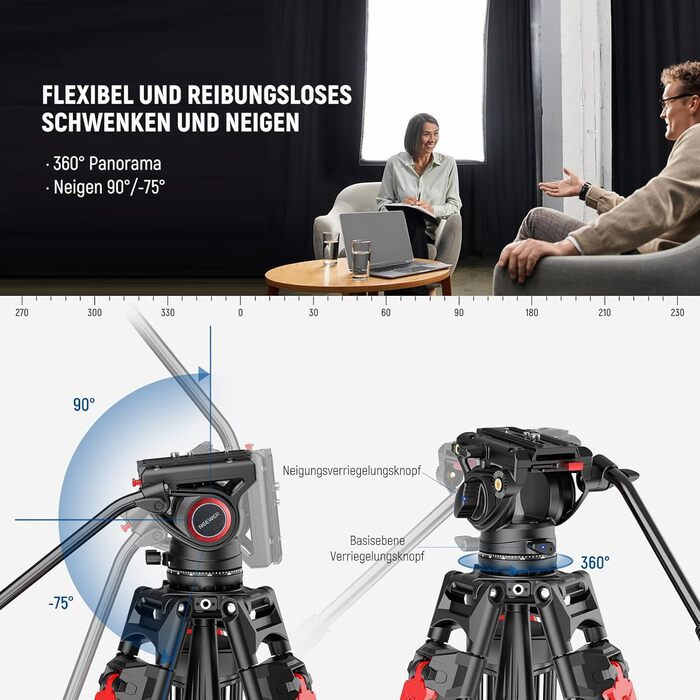 Відеостатив NEEWER 76'' з рідинною головкою, алюмінієвий, важкий, для DSLR та відеокамер, подвійна QR-пластина, навантаження до 8 кг, LL27