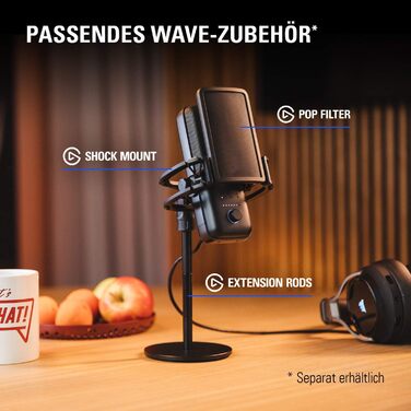Elgato Wave:3 – професійний USB конденсаторний мікрофон для стрімінгу, подкастів, ігор та домашнього офісу, з безкоштовним мікшуванням і плагінами звукових ефектів, захист від спотворень, Plug & Play, для Mac і ПК