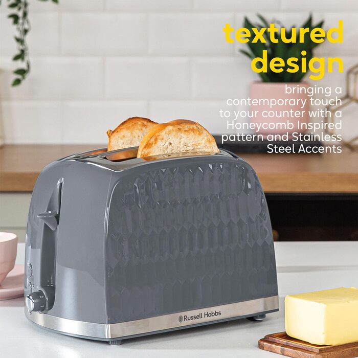 Тостер Russell Hobbs 26071 на 4 тости, сірий, з широкими слотами та підйомом, сучасний дизайн
