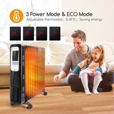 Електричний масляний радіатор Aigostar Oil Monster 33JHH 2500W з LCD-дисплеєм та термостатом