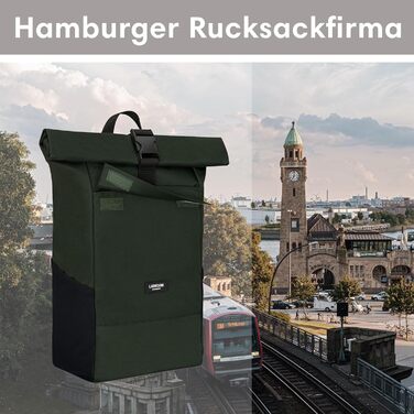 Рюкзак LARKSON Rolltop для жінок і чоловіків, водостійкий, з відділенням для ноутбука, для університету, роботи, подорожей і велосипеда, темно-зелений, універсальний розмір