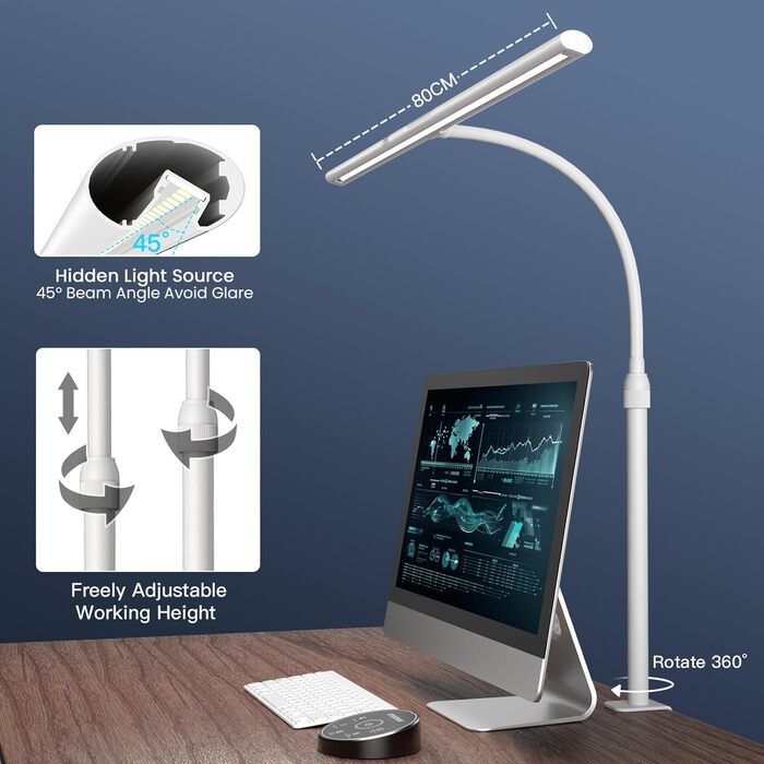 LED настільна лампа EYOCEAN 24W з жестами, 80см, регульоване денне світло, захист очей, для роботи, читання, архітекторів, дизайнерів