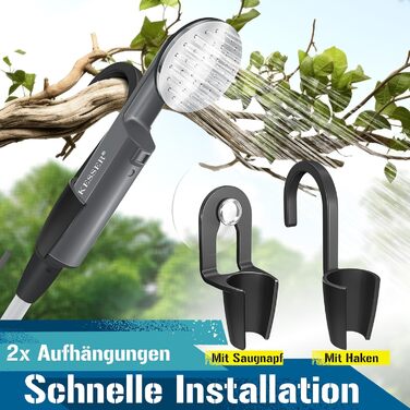 Кемпінгова душова кабіна KESSER® з акумулятором та ручною лійкою, 2 x 2200mAh, USB-зарядка, для кемпінгу, саду, авто, відпочинку на природі, миття собак, миття авто, з сумкою, 12V насос (антрацит/чорний)