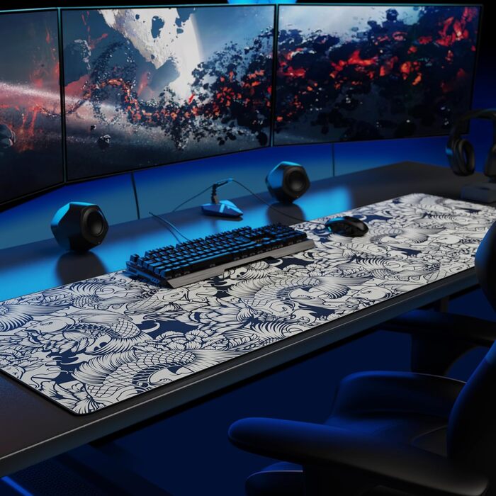 Килимок для миші Titanwolf XXXL 1500x800 мм - великий формат, гумовий, антиковзаючий, для геймінгу, з дизайном Koi Tattoo