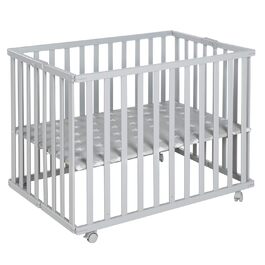 Дитячий манеж roba 75x100 см, складний, дерев'яний, на колесах, регульований по висоті, сірий/тауpe