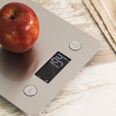 Кухонні ваги CookControl 10000 з підключенням до додатку, нержавіюча сталь, зважування від 1 г до 5 кг, LCD-дисплей, плоский дизайн, антифронт покриття, додаток для керування