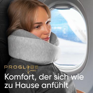 Подорожня подушка для шиї Proglobe Luxe з ефектом пам'яті (Memory Foam), з підтримкою підборіддя та компресійним чохлом, світло-сіра