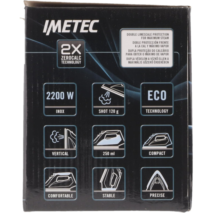 Парова праска Imetec ZeroCalc Z1 2500 з антикальцієвою технологією, багатоступінчастою нержавіючою підошвою, 2200 Вт, паровий удар 120 г/хв, система Calc-Clean