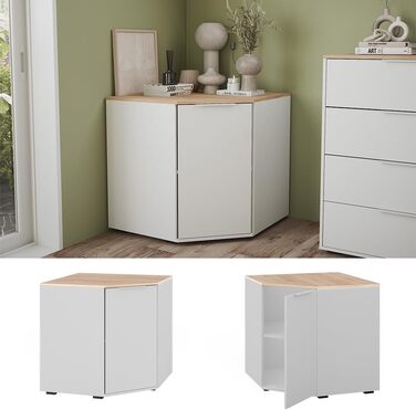 Кутова тумба Vicco Betti, біла/дуб сонома, 78x78 см, з одними дверцятами