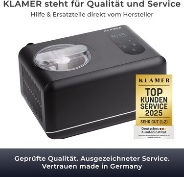 Апарат для морозива та йогурту KLAMER 2-в-1, 2 л, 220 Вт, нержавіюча сталь, з компресором та регулюванням консистенції (Чорний)