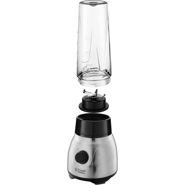 Блендер стаціонарний Russell Hobbs 2-в-1 зі скляною чашею 1.5л та міні-блендером для смузі 0.6л - подрібнювач льоду, BPA-free, нержавіюча сталь 23821-56