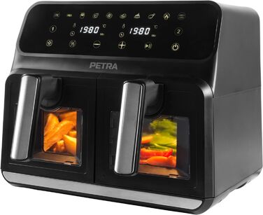 Подвійна аерофритюрниця Petra PT5196GWVDE 7,6 л, 1700 Вт, без масла, з двома антипригарними кошиками, оглядовими вікнами та 10 програмами приготування