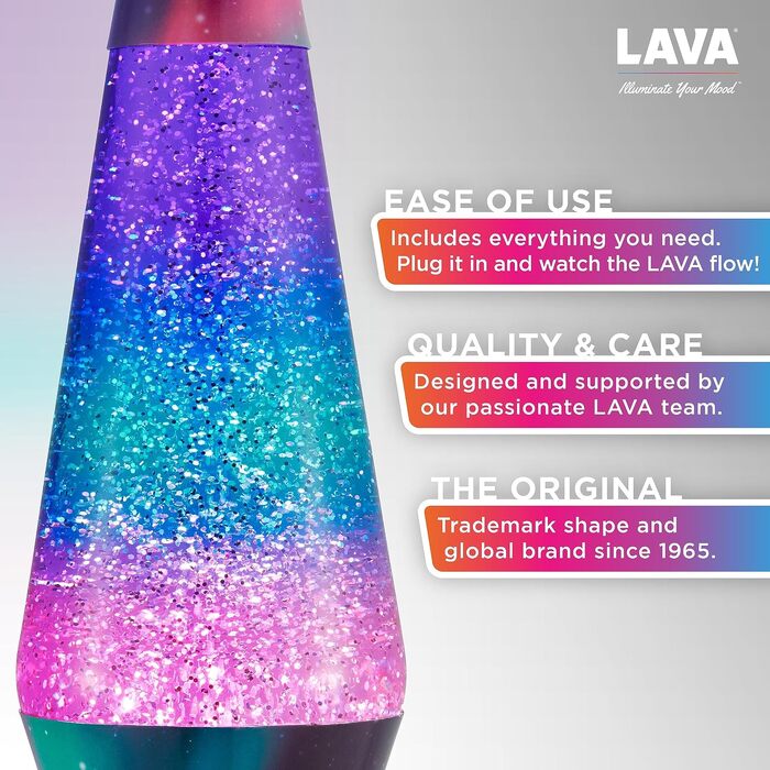 Лавова лампа Lava Original Polar Glimmer, 36.8 см — сріблястий блиск, багатоколірна підсвітка, декоративний нічник для дому