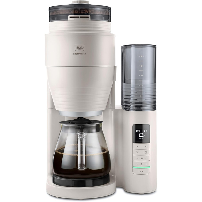 Кавоварка з млинком Melitta AromaFresh Pro X, фільтраційна, скляний глечик, знімний резервуар, на 10 чашок, сіра