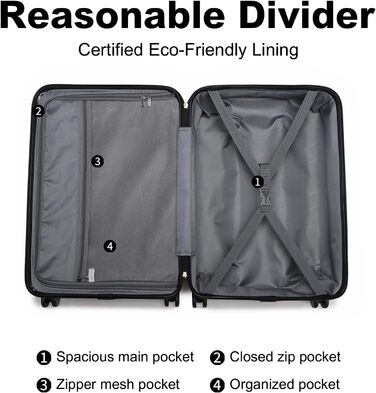 Валіза British Traveller XL, жорсткий корпус, 74.5×49×30.5 см, чорна, ABS+PC, з TSA-замком, велика дорожня валіза на колесах для подорожей