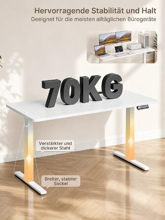 Регульований по висоті письмовий стіл JUMMICO 140x70 см з розеткою, колір білий хмари