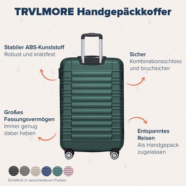 Дорожня валіза TRVLMORE на колесах, ручна поклажа 55x40x20 см, жорсткий корпус, легка, чорна