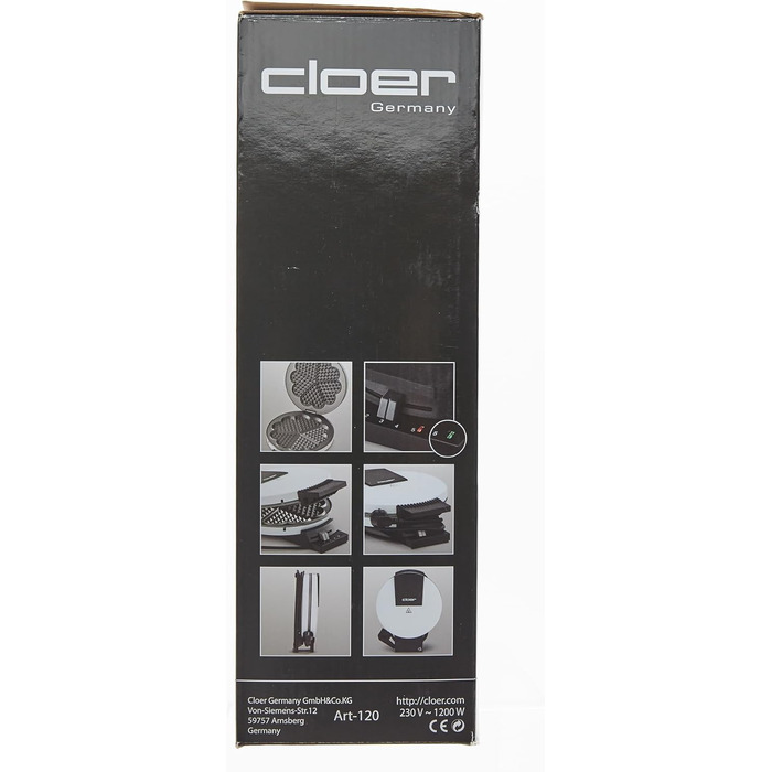 Вафельниця Cloer 1200 Вт для класичних вафель XXL, діаметр 19,5 см, сталева, біла, без сигналу