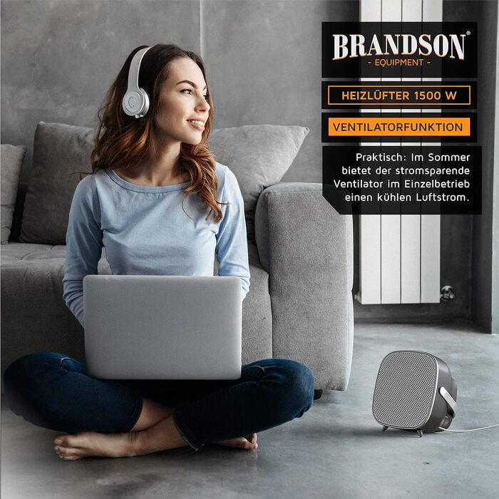 Енергозберігаючий керамічний електрообігрівач Brandson, тихий, 2 режими нагріву, термостат, захист від перегріву, для ванної, спальні, вітальні, білий