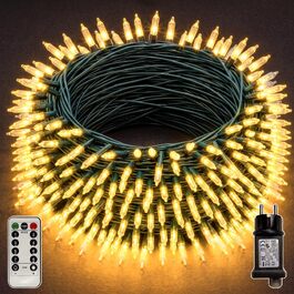 Світлодіодна гірлянда для вулиці 25м, 500 LED, теплий білий колір, IP44 вологозахищена, з пультом, таймером та 8 режимами роботи, зелений кабель для саду та тераси