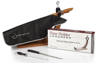 Набір для хамона Jamonprive: шінкенхальтер, ніж, мусат, покривало, кухонний рушник, пінцет – для хамона Серрано, Іберіко, Прошутто