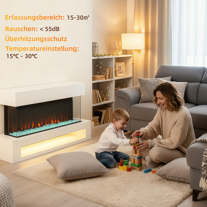 Електрокамін HOMCOM з 11 кольорами полум'я, 10 кольорами кристалічної підстилки, потужністю 1000/2000 Вт, з дистанційним керуванням, універсальний, білий